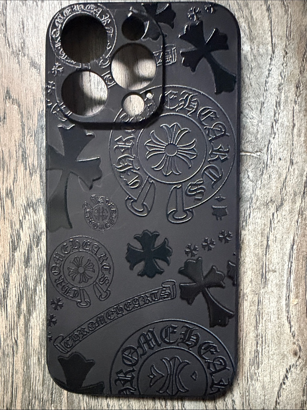 Chrome Hearts Black Embossed Crosses iPhone 15 Pro Case